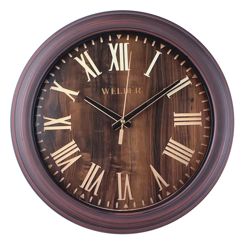

Wood grain decorative wall clock creative lightweight plastic