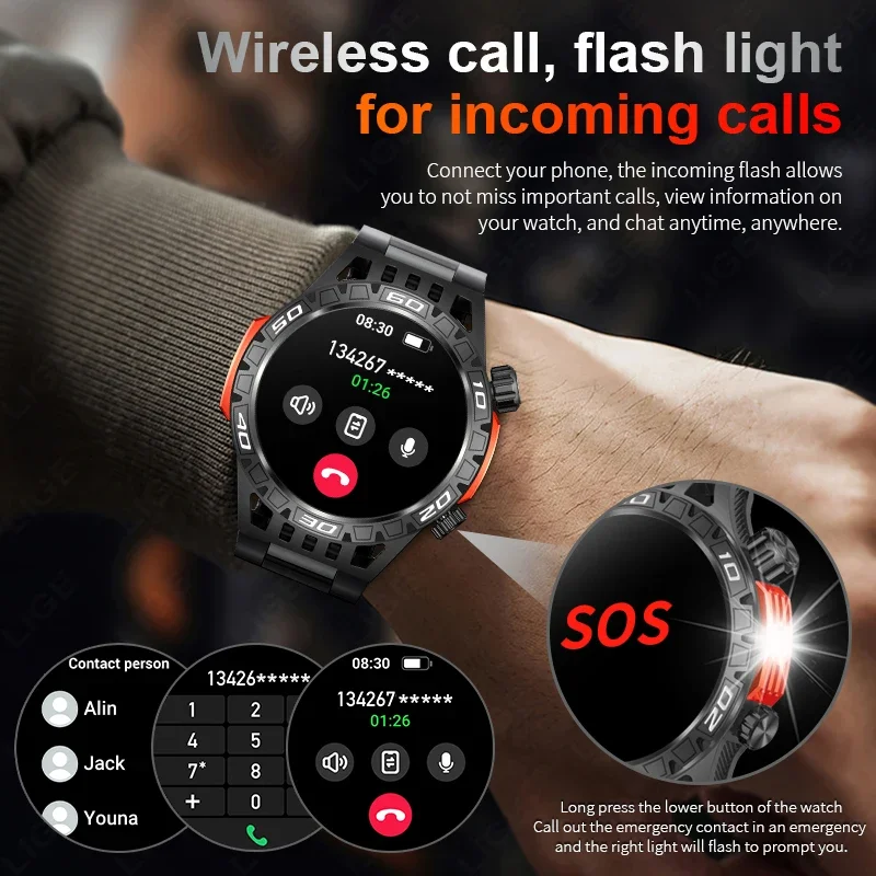 Men's Outdoor Sports Smart Watch - LED Lighting, Bluetooth Call, Compass, Fitness Tracking, Compatible with Android & IOS