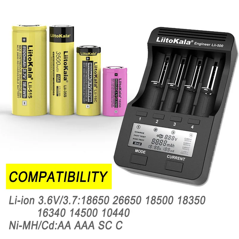 Liitokala lii500 lii600 LCD 3.7V/1.2V AA/AAA 18650/26650/16340/14500/10440/18500 Battery Charger with screen lii-500