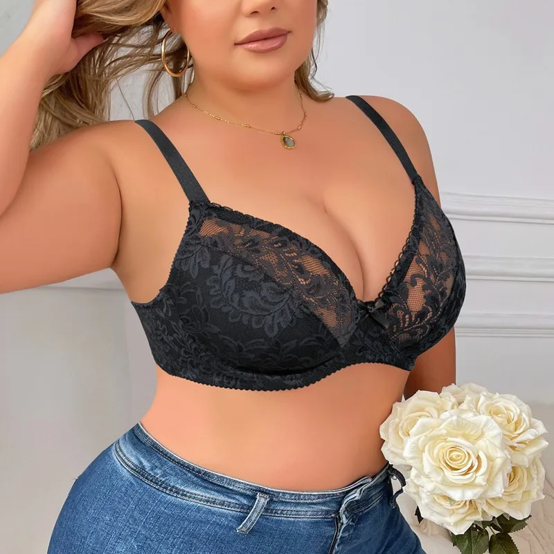 Beauwear Plus Size Bras for Women Floral Lace Underwear with Wire Ultra Thin Lingerie