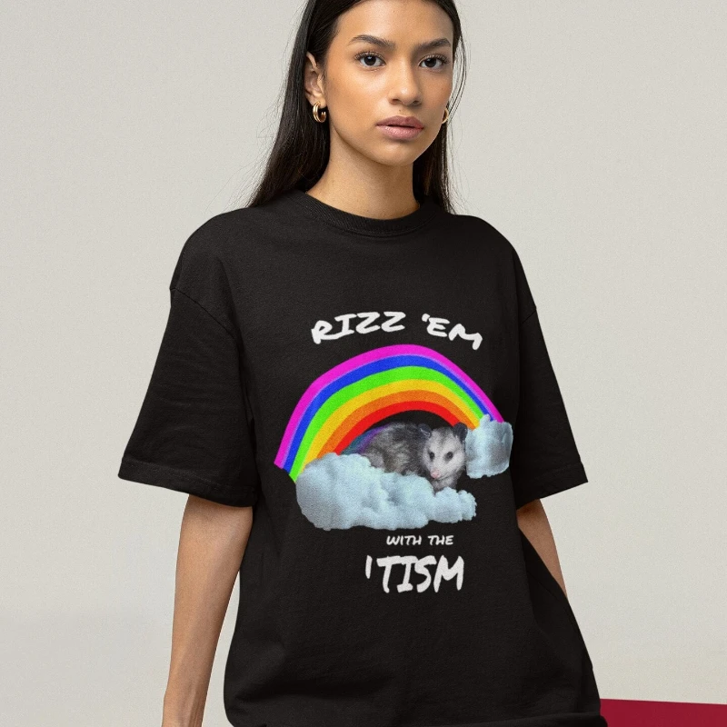 Rizz Em With The Tism T Shirt Graphic Tees Funny Possum Opossum Sweat Hoodie Gifts