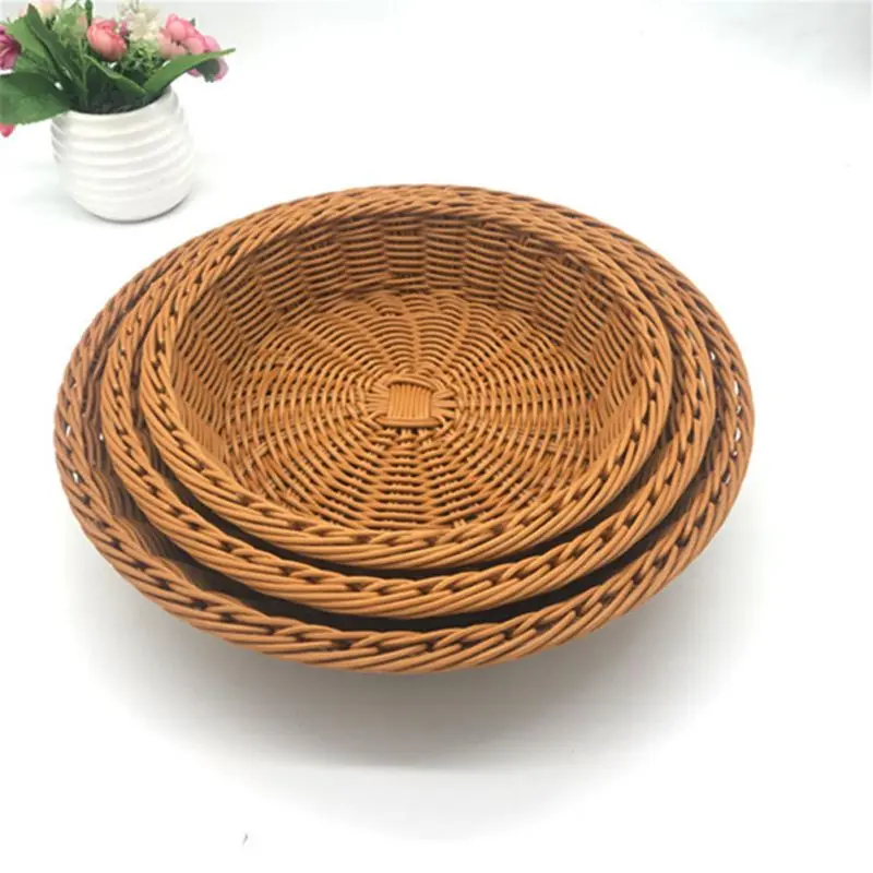 20/25/30cm Round Imitation Rattan Woven Serving Baskets for Bread Fruit Sundry Storage Basket Home Kitchen Storage Basket