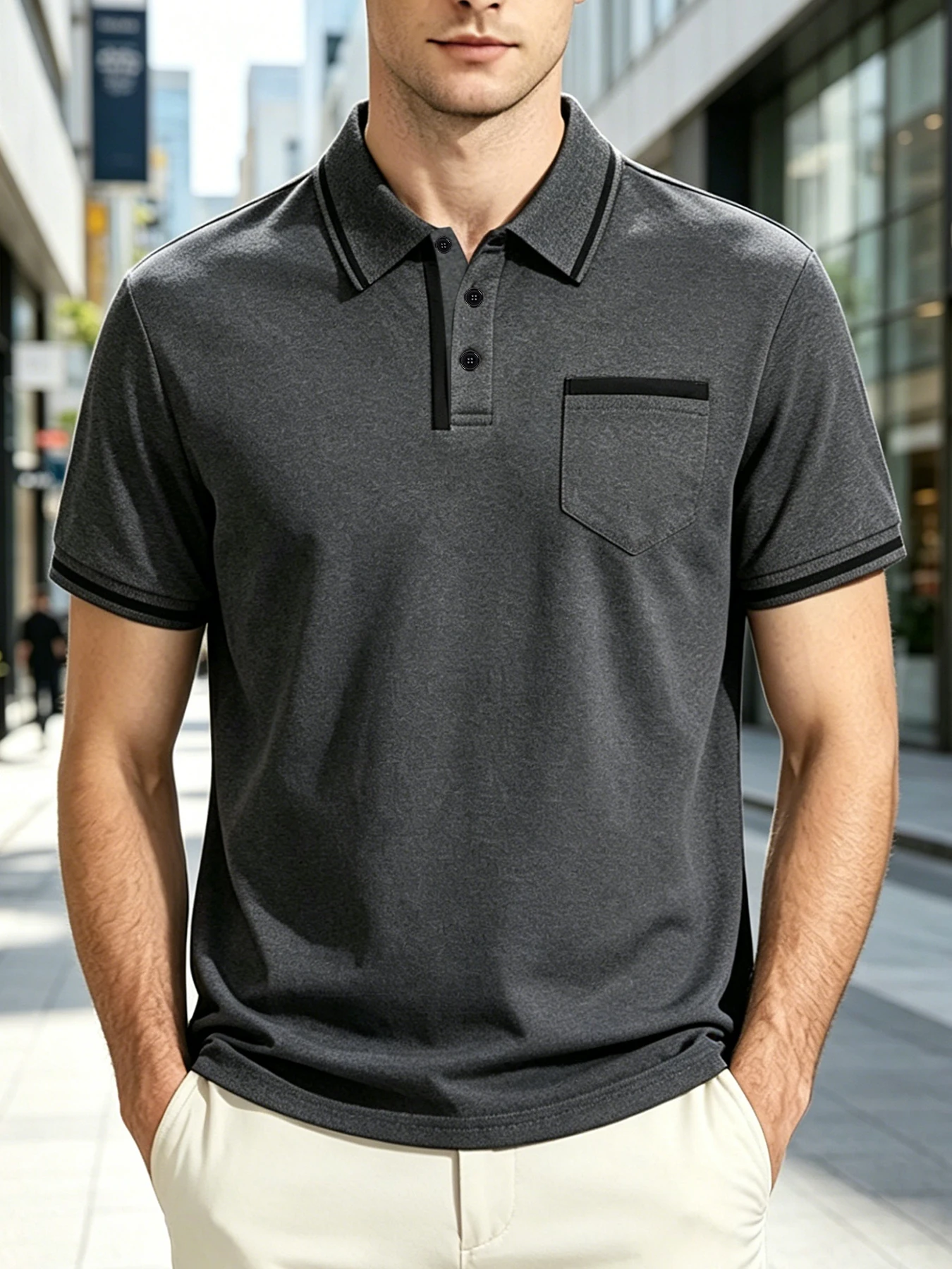 Polo Shirt Pique - Herenshirts met contrasterende kraag, zakken, piqué,