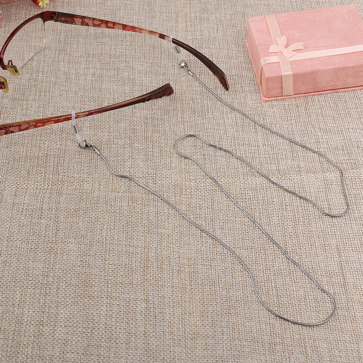 

65cm Stainless Steel Eyeglass Chain Snake Style Non-Slip Neck Strap Adjustable Rubber Ends Eyeglass Holder Sunglasses Cord