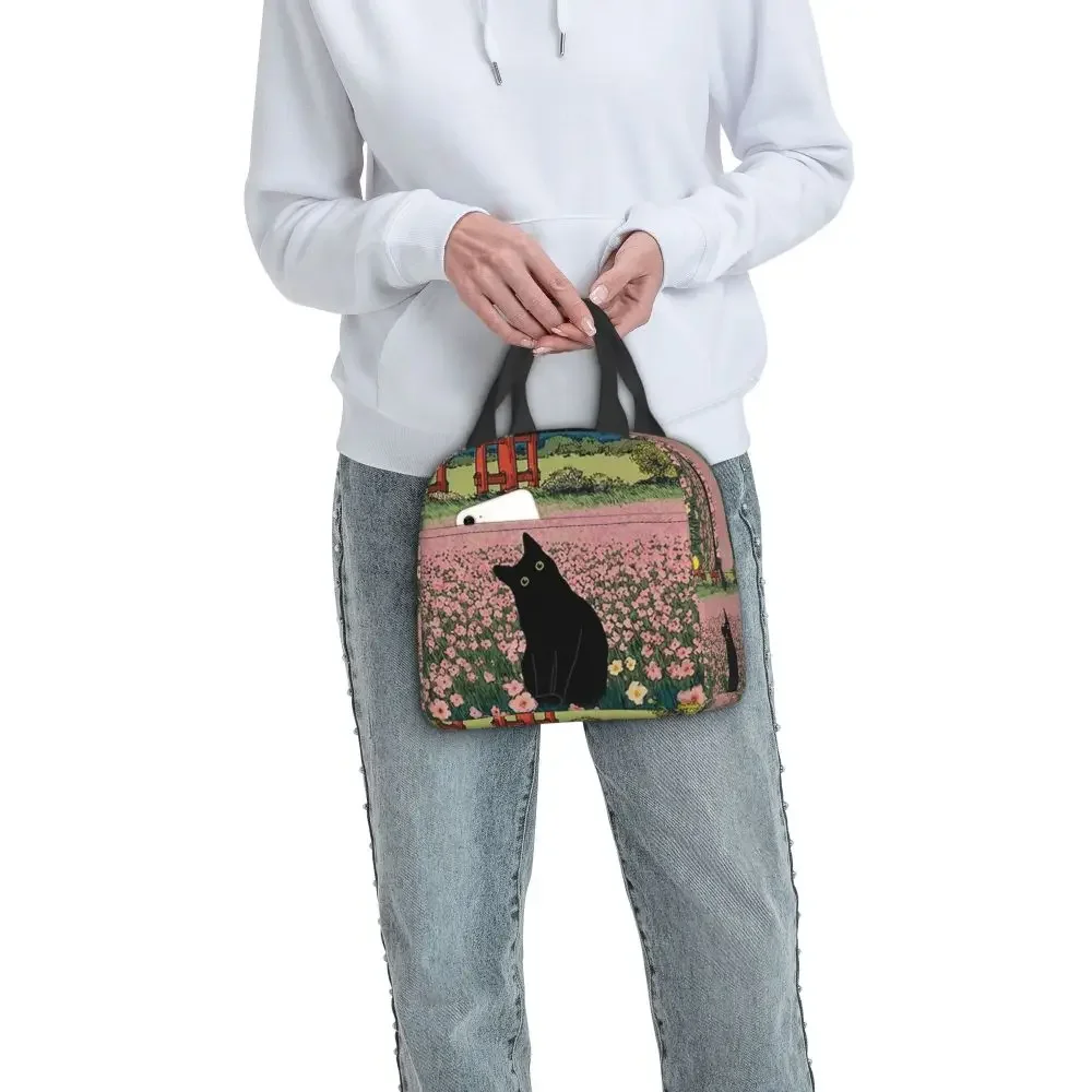 Sakura Mount Fuji And Cat Insulated Lunch Bag for Kids School Cooler Thermal Food Box Tote Leakproof Lunch Boxes Container