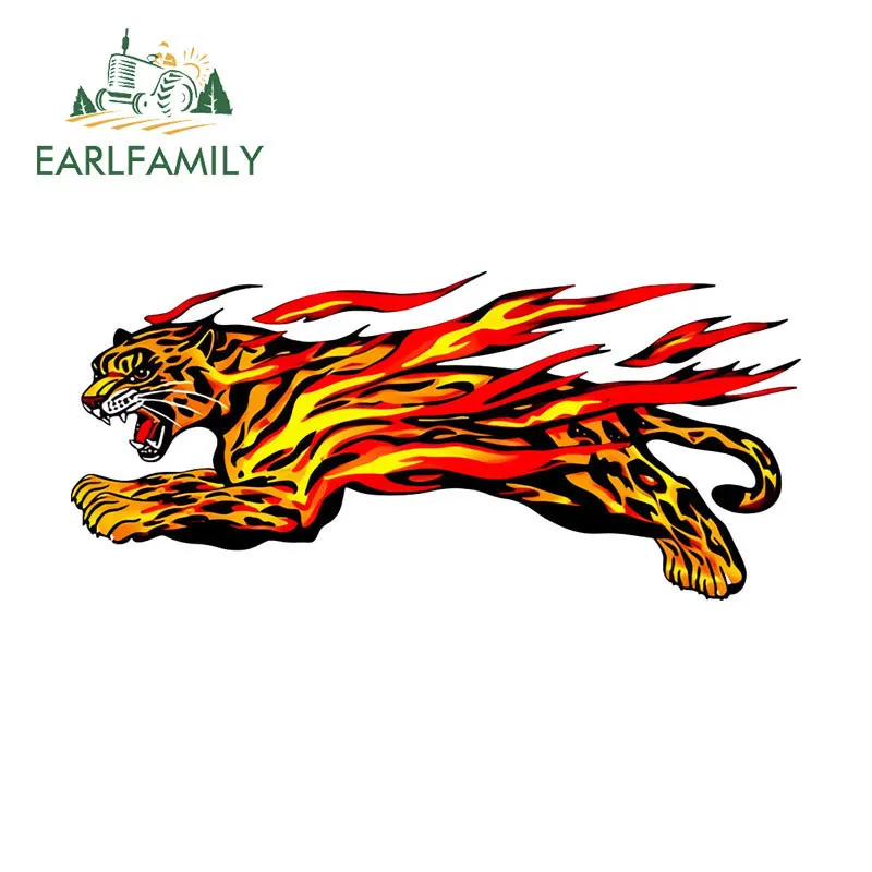 EARLFAMILY Fire Tiger Car Sticker Creative Occlusion Scratch Campervan Windshield Helmet JDM Decal Waterproof Vinyl Car Wrap
