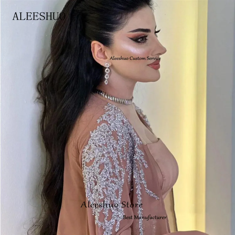 Aleeshuo Saudi Arabia Women Elegant Strapless Prom Dress Cap Sleeve Evening Dress Appliques Beading Floor Length Party Dress