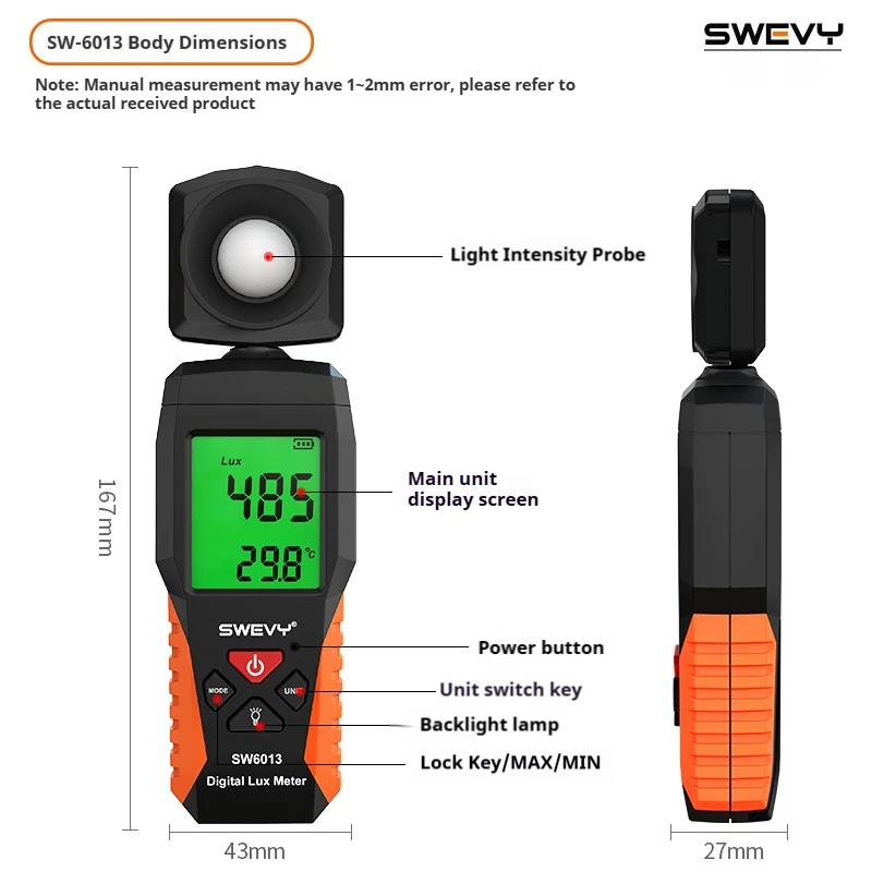 SWEVY لوكس متر مقياس الإضاءة الرقمي 0 ~ 200,000lux LCD مصباح الجيب متر لوكس/FC قياس تستر الاستشعار مقياس الضوء Luxmeter
