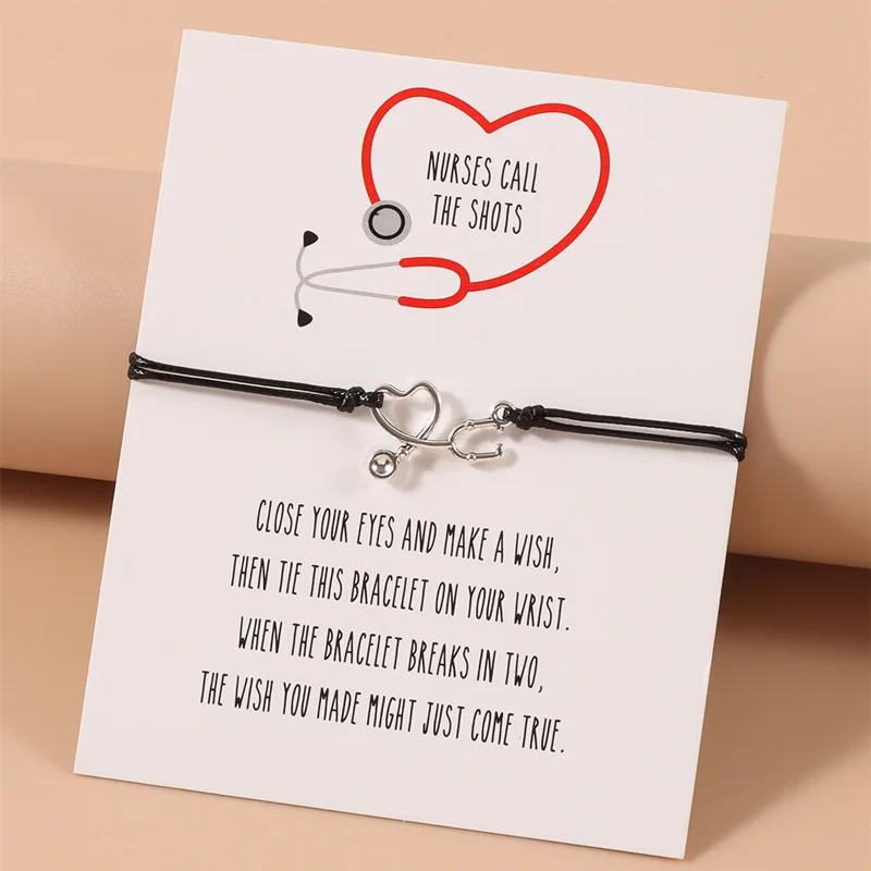 Новый-женский-простой-креативный-стетоскоп-восковой-Плетеный-вручную-регулируемый-браслет