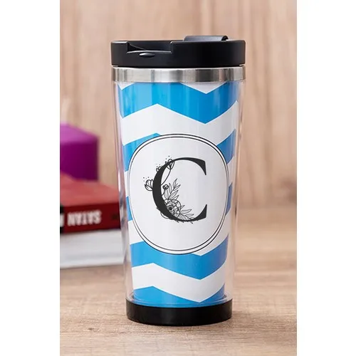 Gift Shop C Letter Floral Blue Thermos Cup