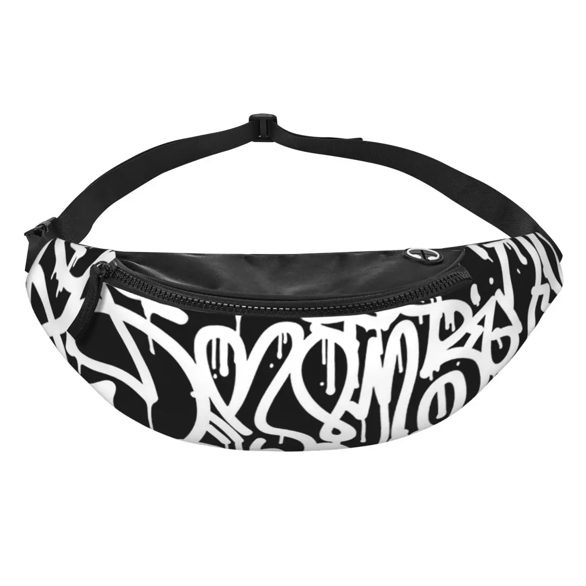 

Black And White Graffiti Fanny Pack Men Women Crossbody Adjustable Waist Bag Travel Running Phone Pouch