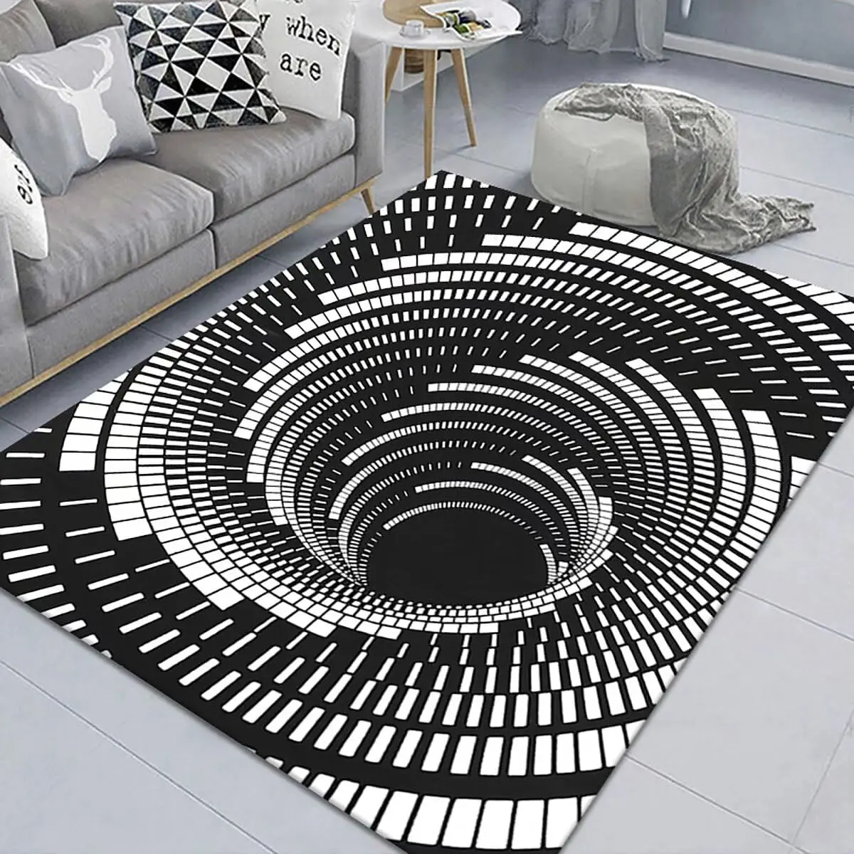 Colorful Abstract Clouds Trippy Rugs 3D Vortex Optical Visual Illusion Area Rug for Kids Bedroom Bedside Non-Slip Play Mats