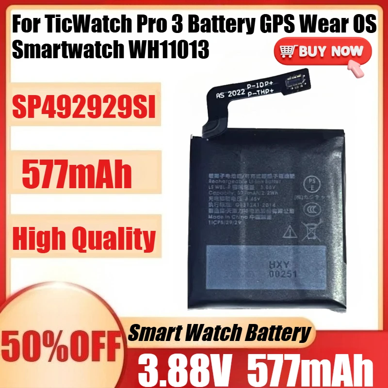 

New 577mAh 3.88V SP492929SI High-Quality Battery for TicWatch Pro 3 Battery GPS Wear OS Smartwatch WH11013