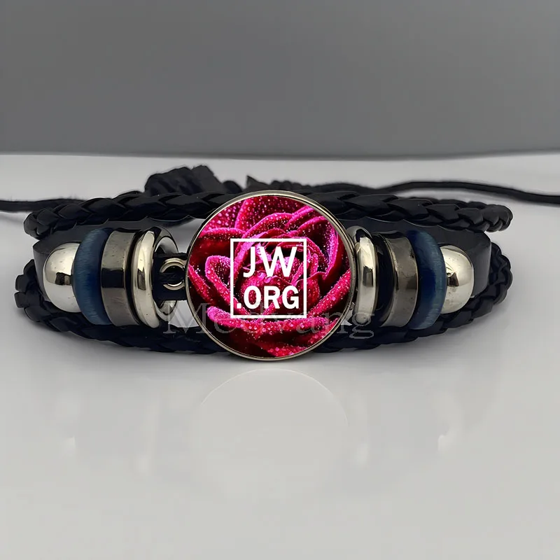 2025 JW.ORG Bracelet Steampunk Jehovah's Witnesses Glass Photo Cabochon Black Leather Bangle Jewelry Gift Wholesale
