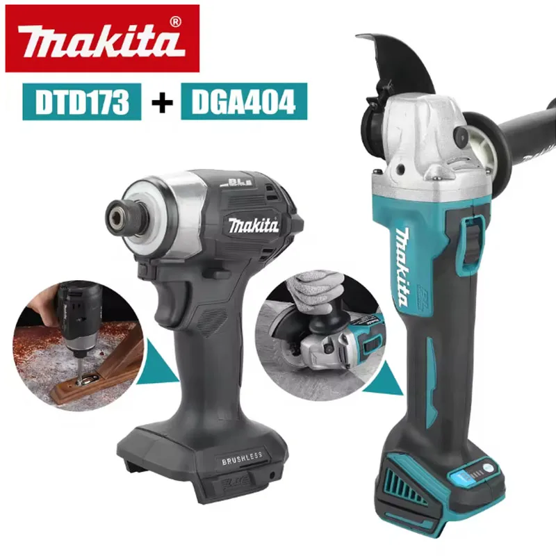 

Набор электроинструментов Makita 18В (2 шт.): угловая шлифмашина DGA404 и ударный гайковерт DTD173 для обработки дерева и металла