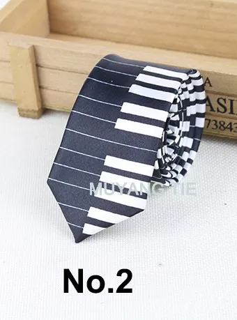 Classic Fashion Men\'s Slim Music Tie Piano Stave Guitar Skull Festival Gift Musical Notes Printed 5cm Skinny Daily Wear Necktie