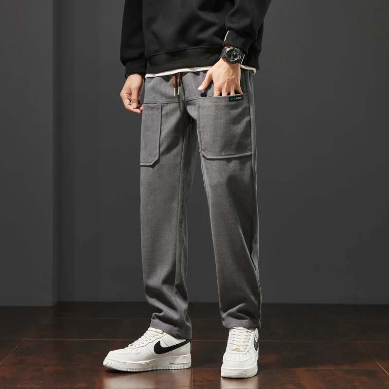 CUMUKKIYP Autumn Winter Six-Pocket Five-Color Corduroy Pants for Men Loose and Thick Casual Pants