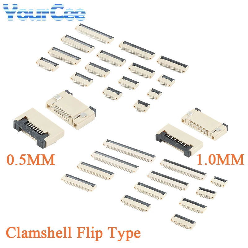 10pcs 0.5mm/1mm Pitch FPC FFC Flat Cable Connector 4P 5P 6P 8P 10P 12P 14P 16P 20P 22P 24P 30P 34P 40P 50P Down Socket Flip Type