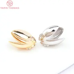 (3213) 4PCS 8x10.5MM 24K Gold Color Brass with Zircon  Bead Caps Connector  Quality DIY Jewelry Making Findings Accessorie