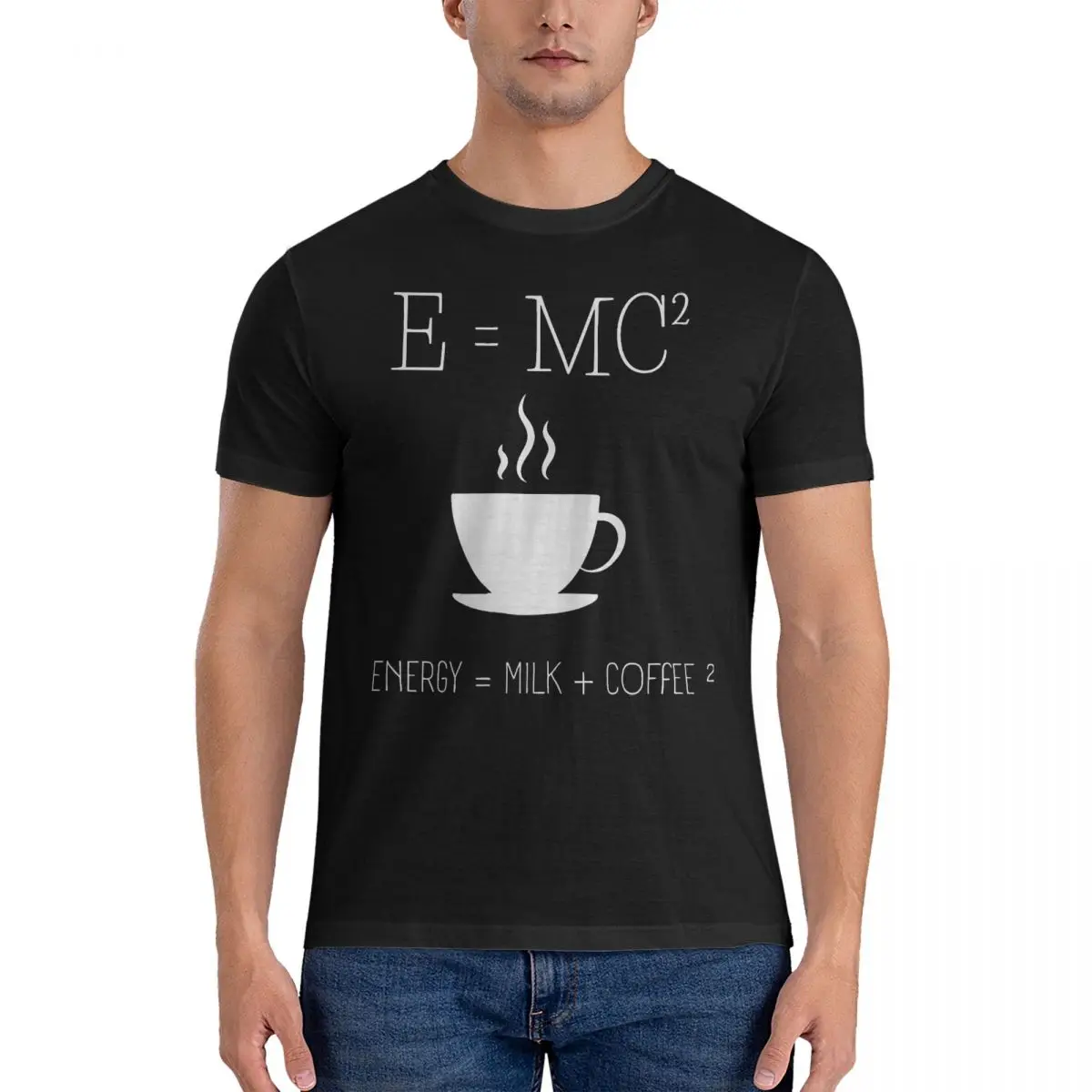 Men T-Shirt Energy = Milk + Coffee Vintage Cotton Tees Short Sleeve E=MC2 T Shirts Crew Neck Clothes Gift