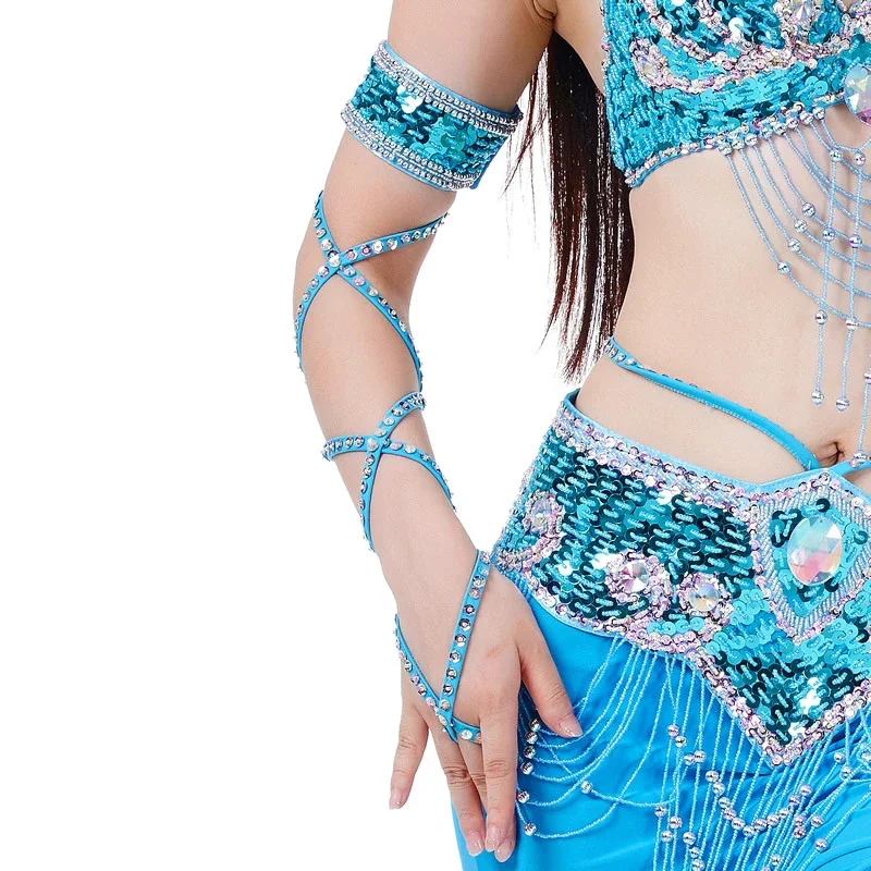 11 Colors Arm Sleeve Oriental Dance Costume Accessories 1 Piece Stretch Cross Strap Adjustable Sequins Belly Dance Armbands