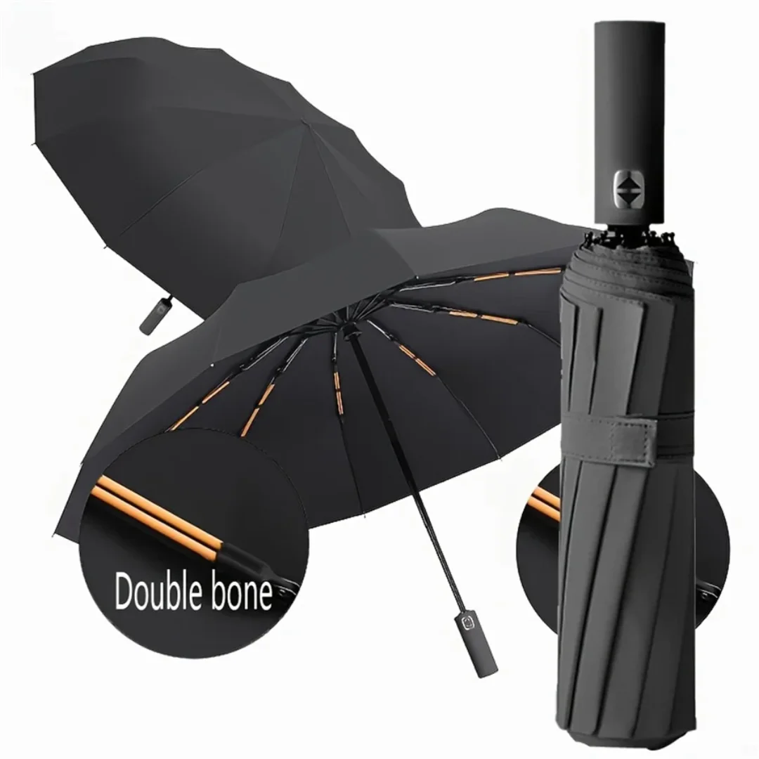 

12 Bone Black Glue Fully Automatic Umbrella With Thick And Durable Keel Three Fold Umbrella UV Resistant Folding Umbrella
