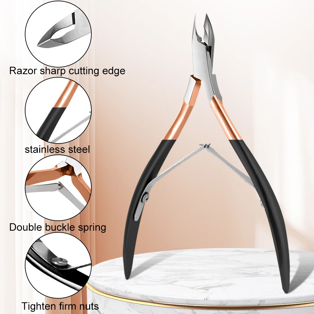 1개 큐티클 니퍼 트리머 스테인리스 스틸 큐티클 제거기 미끄럼 방지 실리콘 손잡이 네일 케어용 매니큐어 도구