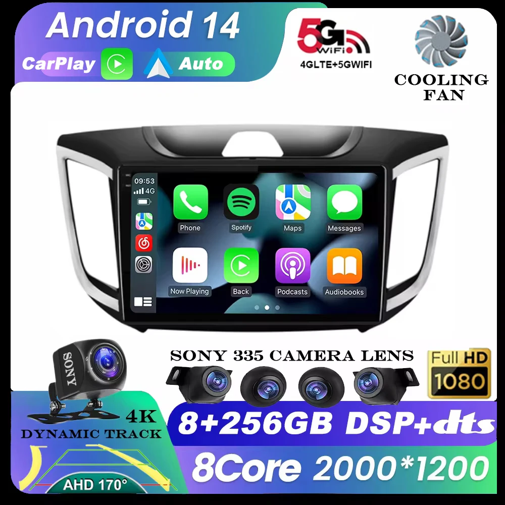 

Android 14 WIFI+4G BT Car Radio for Hyundai Creta IX25 2015-2019 Multimedia Player 2 Din Carplay Stereo Navigation GPS Head Unit