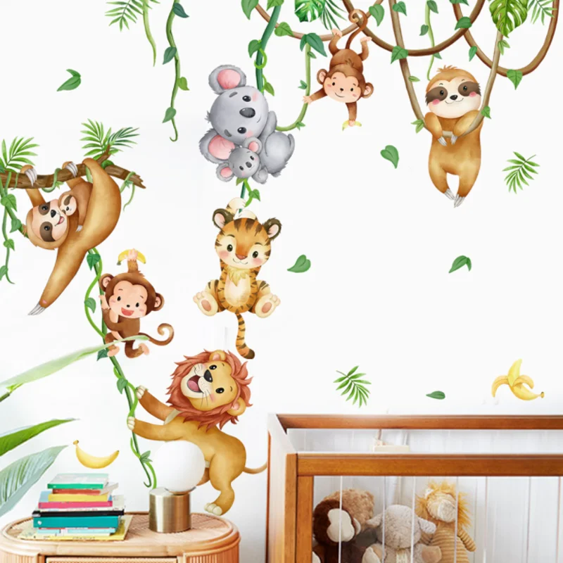 

Cartoon Branch Vine Monkey Wall Sticker Bedroom Background Decoration Kindergarten Classroom Stickers Waterproof Antifouling