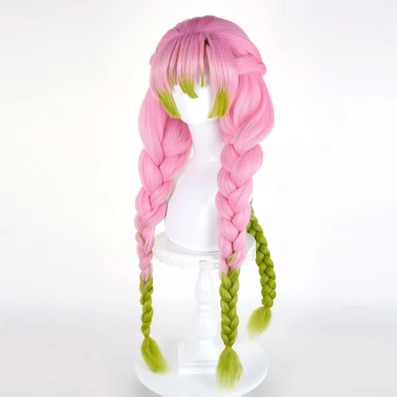 

Anime Mitsuri Kanroji 90cm Long braided Synthetic wig Heat Resistant Synthetic Hair with Rose net Halloween Party
