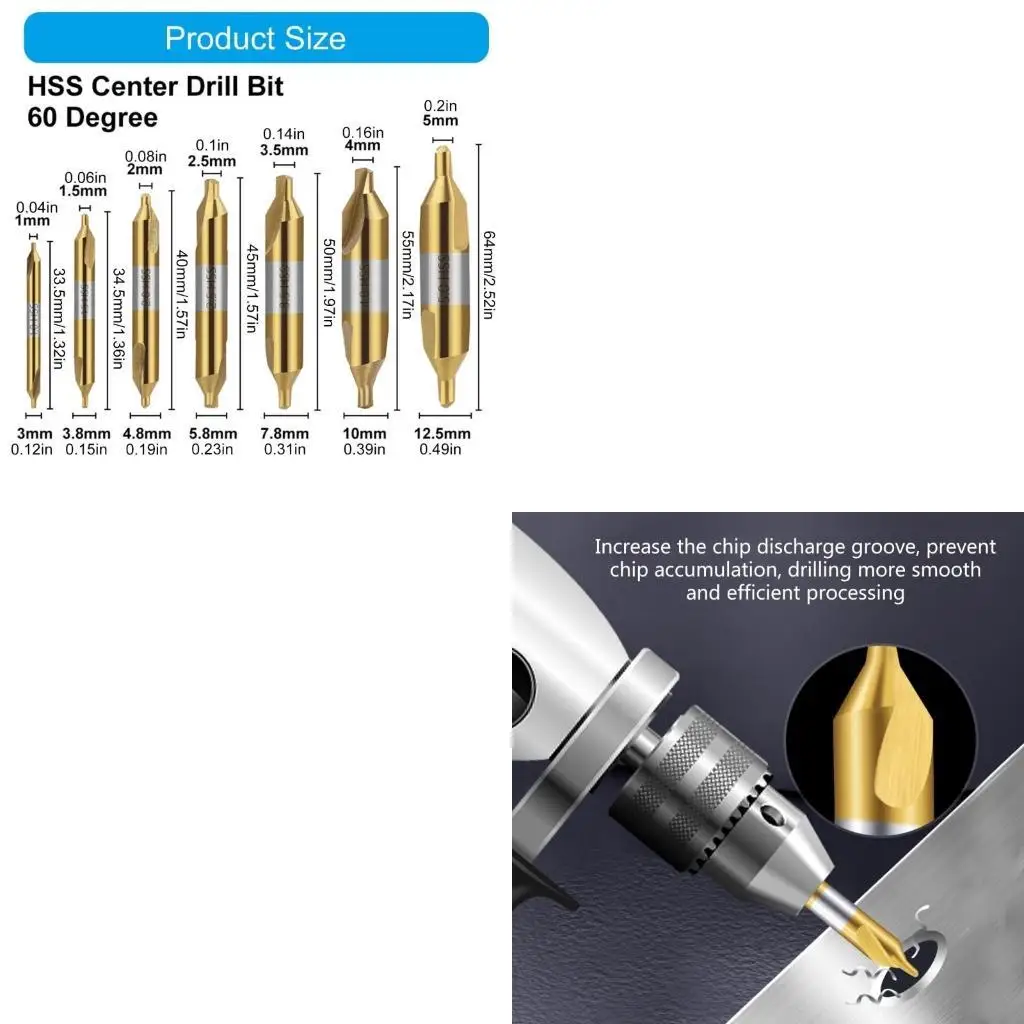 

652F 7Pcs Upgraded Center Drill Bits Set High Speed Steel Countersink Tool