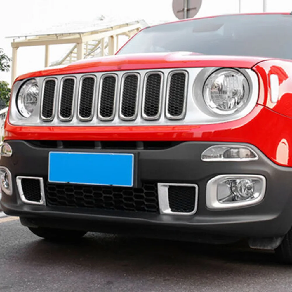 For Jeep Renegade 2017 2018 2019 2020 ABS Chrome Car Front Vent Frame Plate Trim Racing Grid Grill Grille Hoods Panel Part 2pcs - view 4