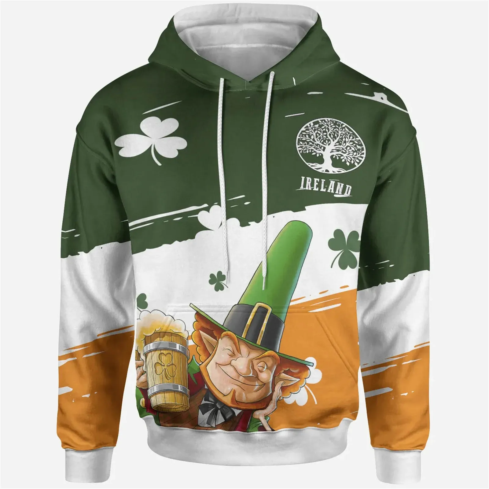 HX-Sudadera con capucha celta para hombres y mujeres, sudaderas con capucha del Día de San Patricks, jerséis con estampado de árbol de Leprechaun, ropa informal, envío directo