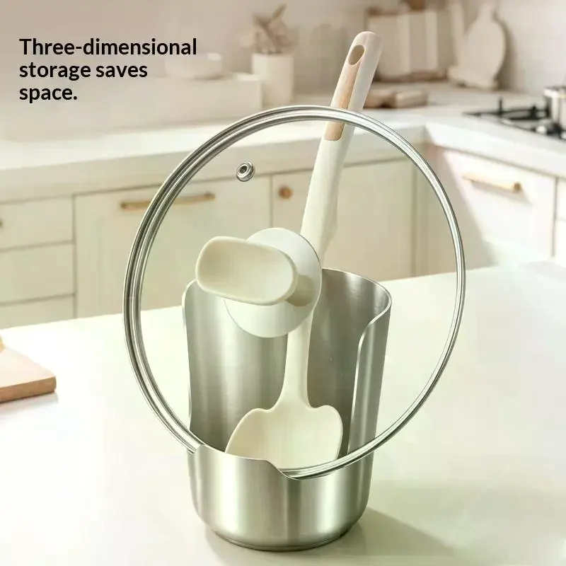 Stainless Steel Spoon Holder Rack Lid And Utensil Holder Multipurpose Kitchen Organizer For Spoons Ladles Cutting 2in1