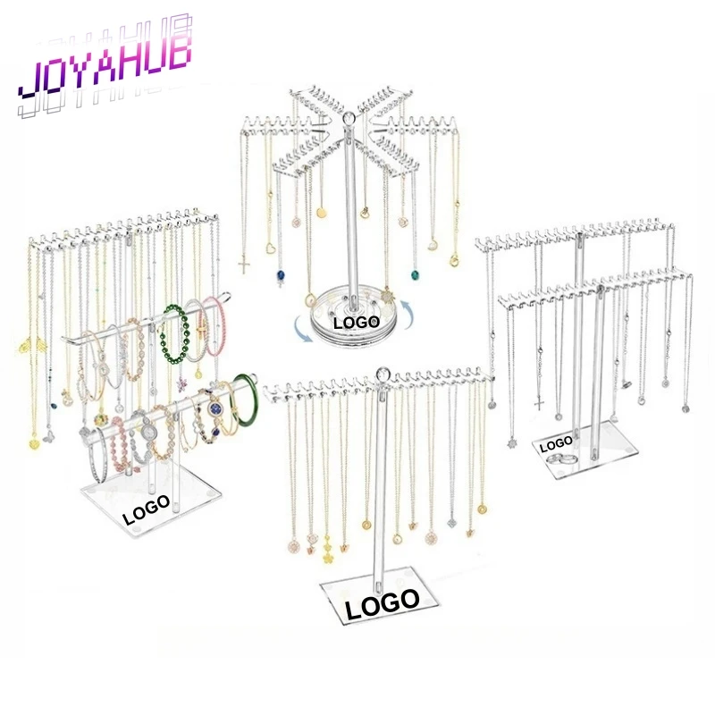 

Acrylic Jewelry Display Rack Hook Holder Necklace/bracelet Rotating Base Jewelry Display Anti Slip Silicone Feet Custom Logo OEM
