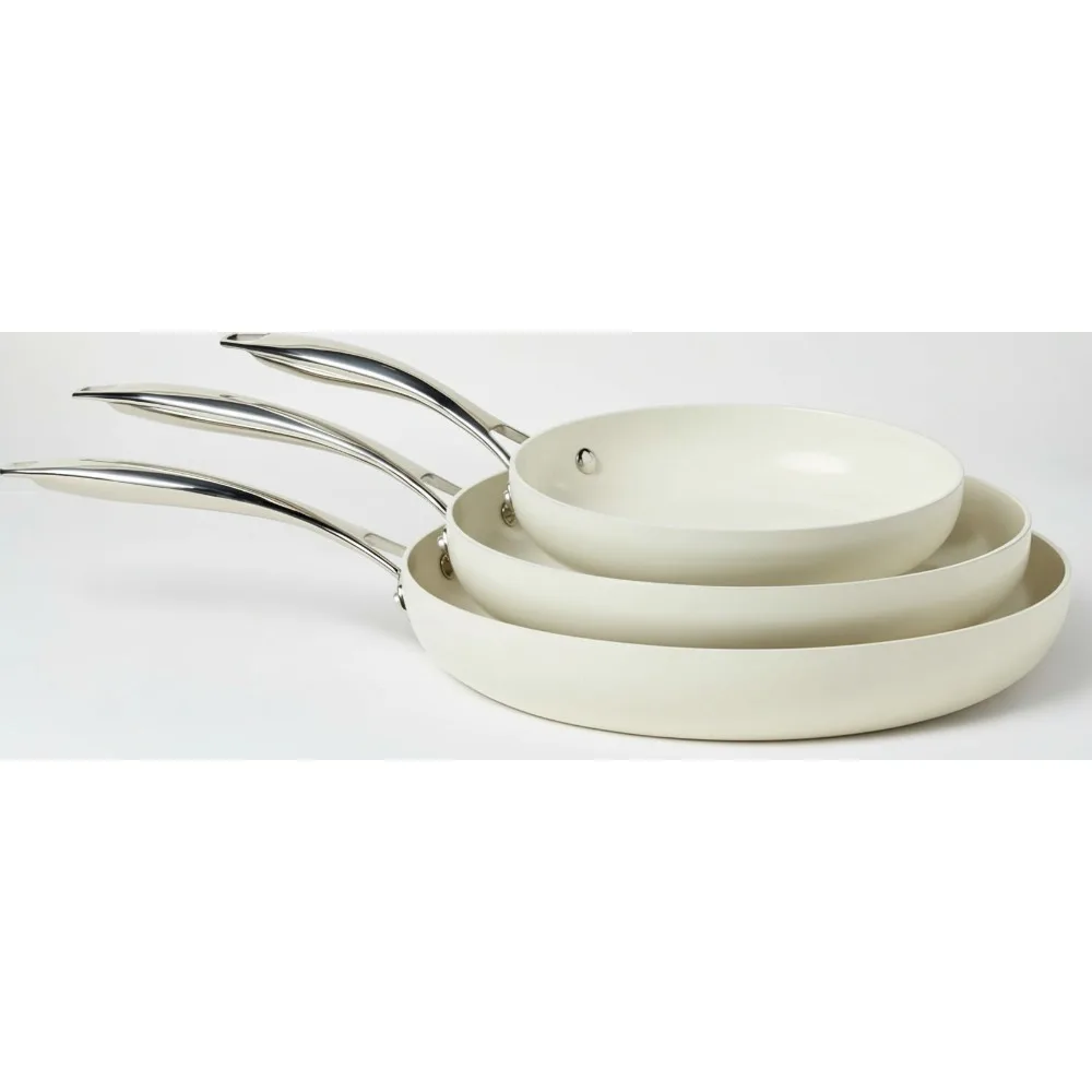 

3-Piece Ceramic Nonstick Cookware Set, Induction Compatible Pans, Dishwasher Safe & Oven Friendly