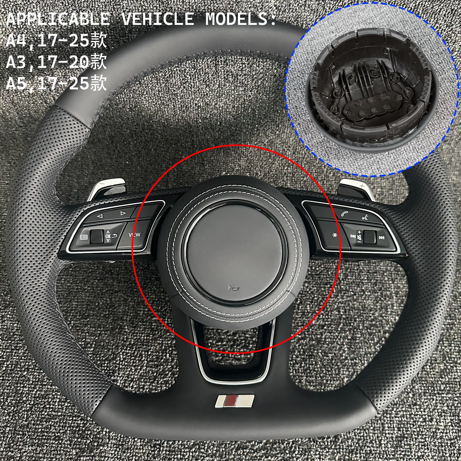 Lederen en suède stuurwielhoezen, claxonhoezen voor Audi A1 / A3 / A4 / A5 / A6 / A7 / A8 / Q3 / Q5 / Q7 / Q8 / R8 / TT