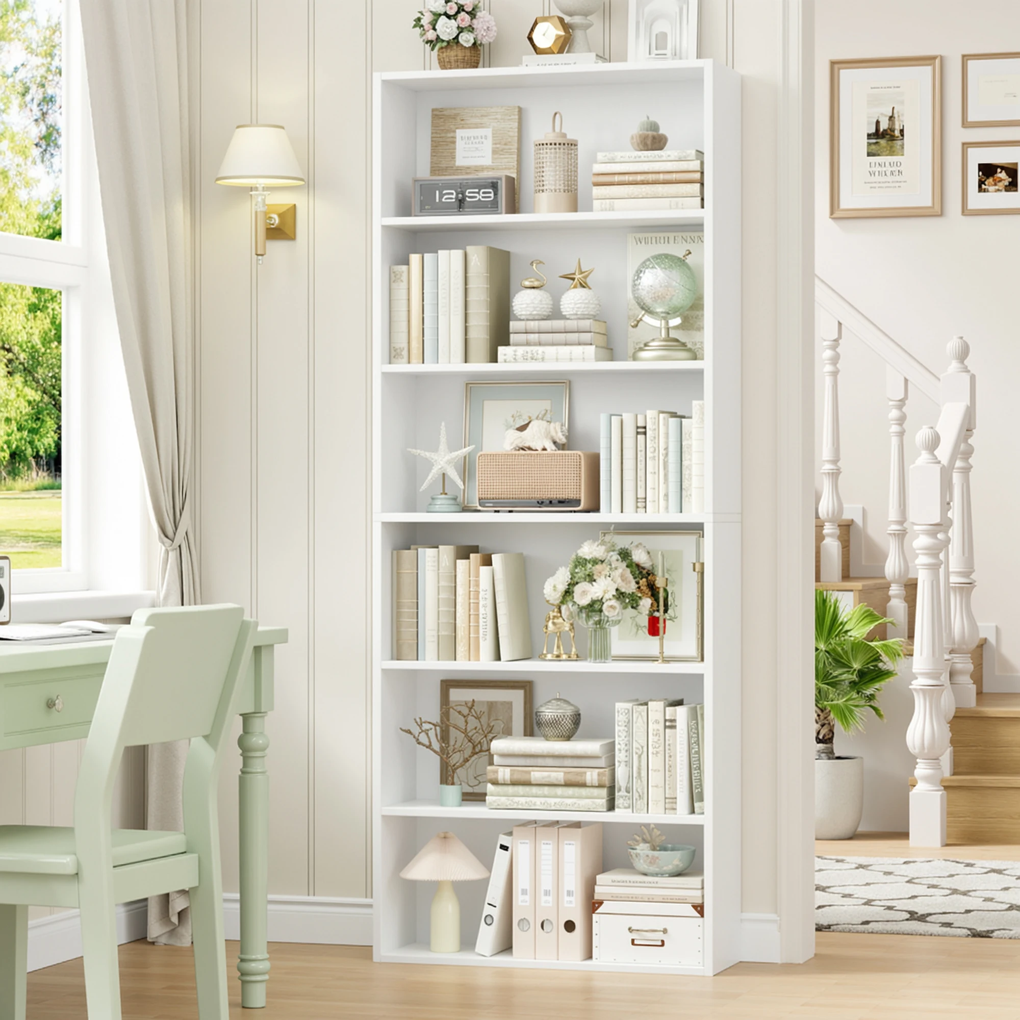 Getone 6 Tiers Bookcase Living Room Bookshelf 180cm Wooden Shelving Unit Display Rack Storage Shelving Unit 60x23.5x180cm White/Black/Oak