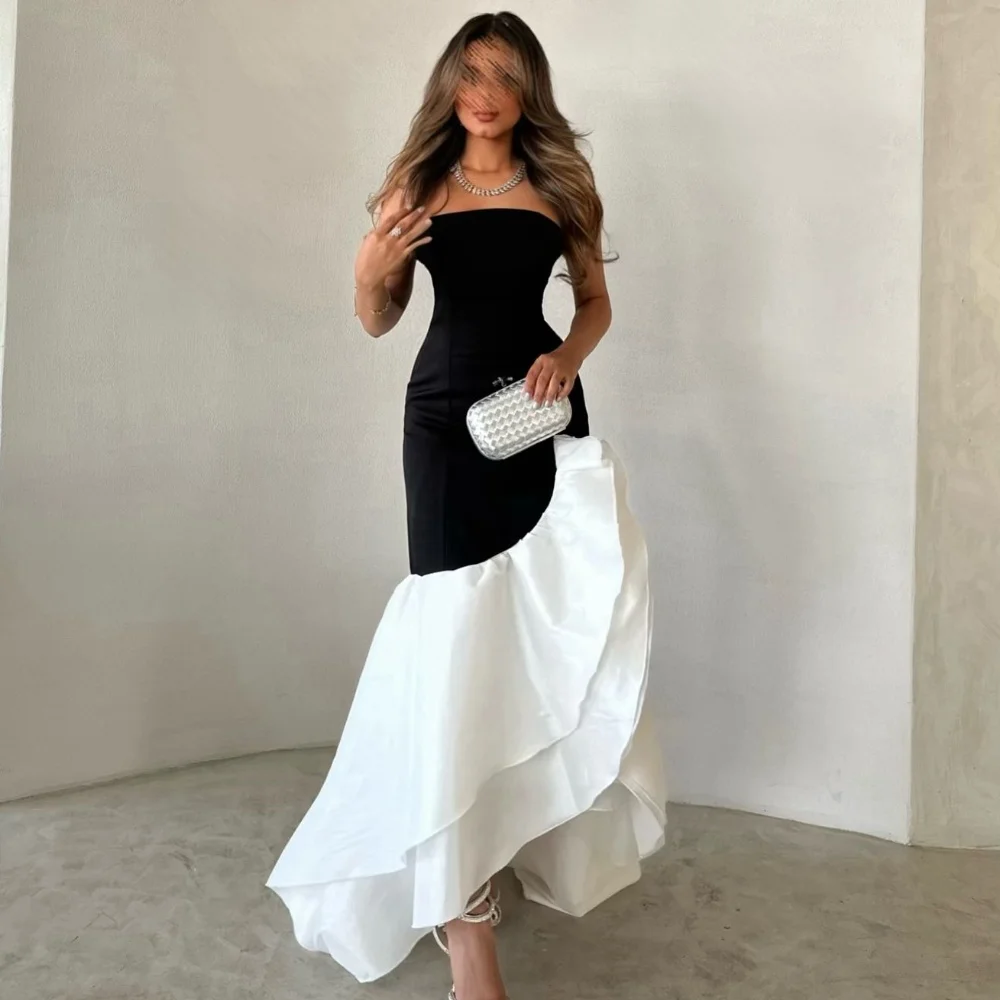 Customized Intricate Fashion Jersey Pleat Ruched A-line Strapless Midi Dresses Bespoke Occasion Dresses Matching Exquisite