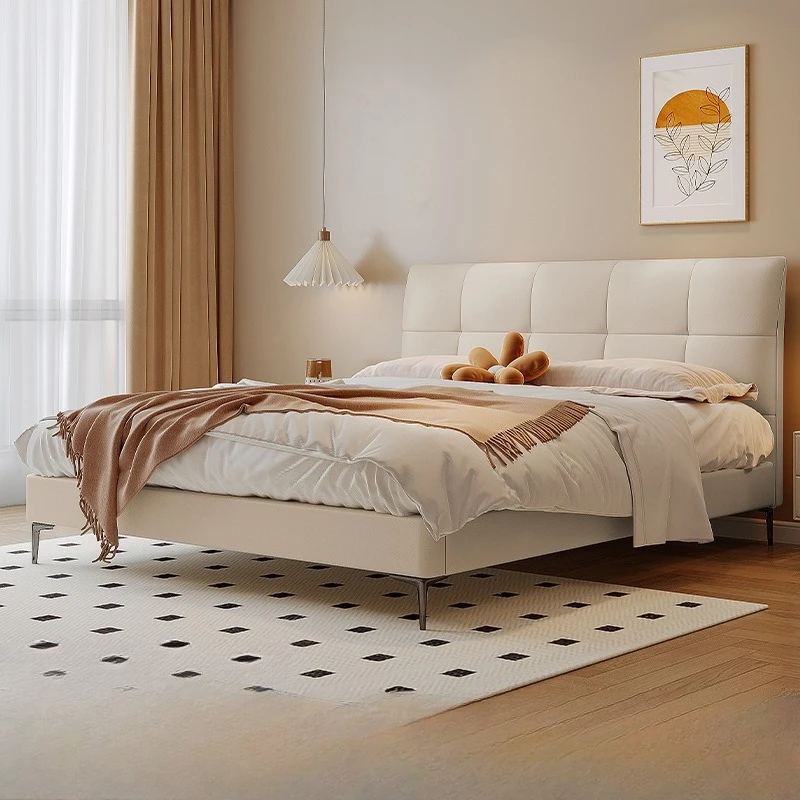 Italian minimalist master bedroom bed double modern minimalist flush edge 1.8m first layer cowhide leather bed