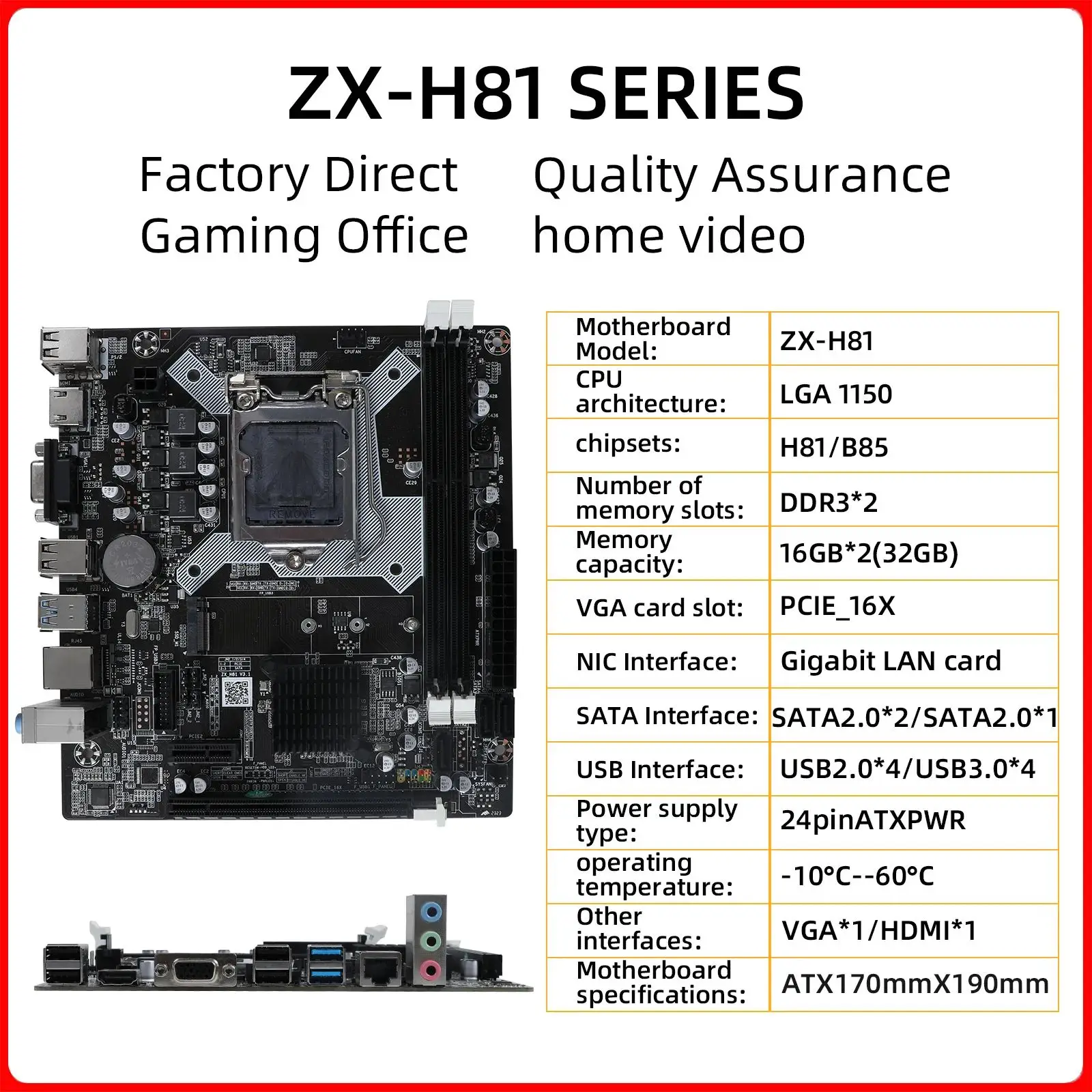 Imagem -02 - Placa-mãe Zx-h81 Lga 1150 Suporta Processador i3 i5 Ram Ddr3