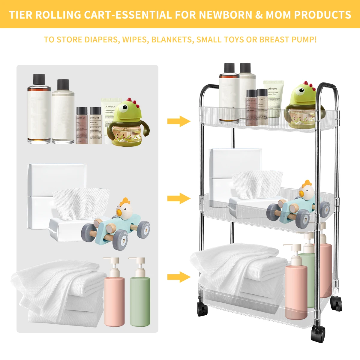 رف تخزين متعدد الوظائف، رف تخزين شفاف متعدد الطبقات، يمكن استخدامه لتخزين الحفاضات والوجبات الخفيفة ومستحضرات التجميل والبقالة #5