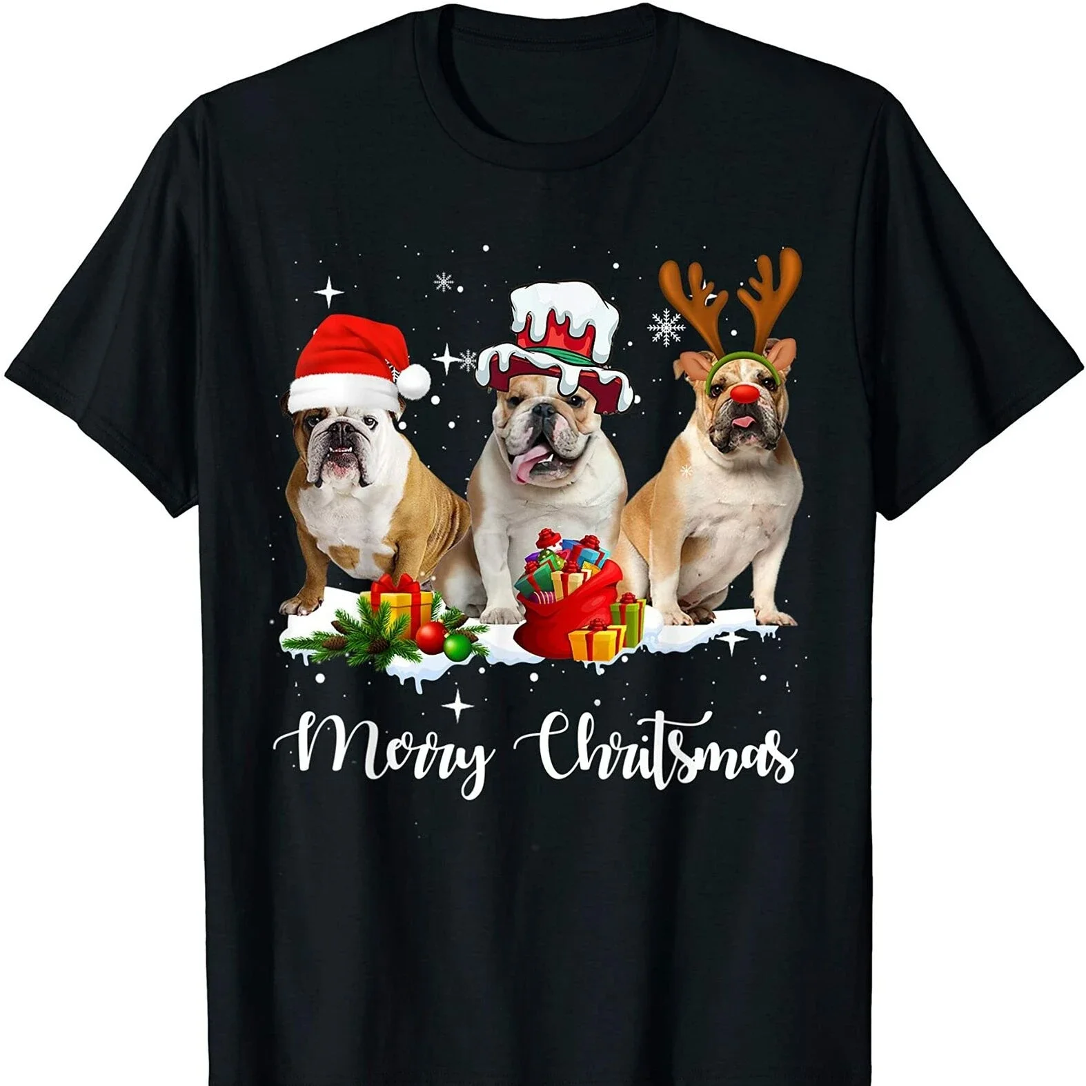 Camiseta divertida con diseño de Bulldog Inglés para amantes de los perros, regalo de Navidad, nueva camiseta 100% de algodón de manga corta con cuello redondo, Top informal para hombre