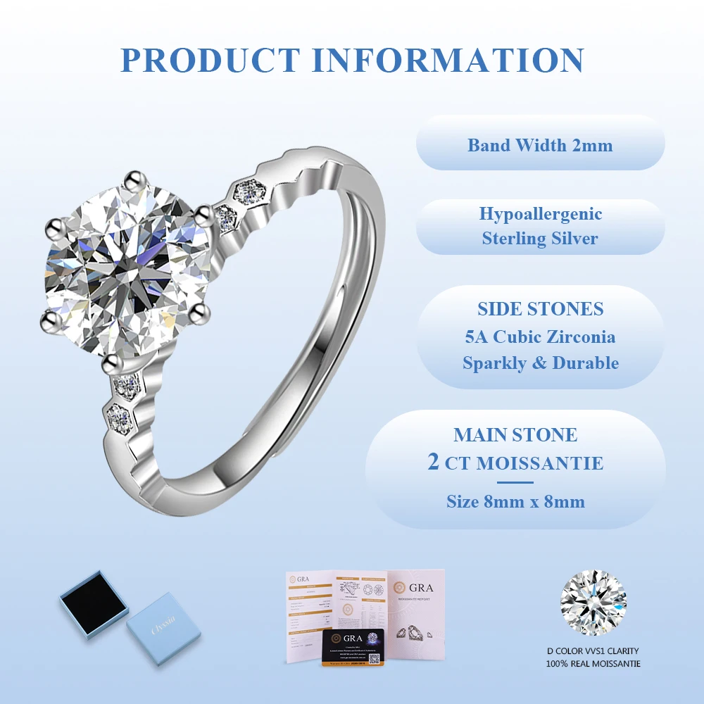 

Кольцо CLYSSIA с муассанитом, стерлинговое серебро 925 пробы, белое золото 18 карат, выращенные в лаборатории бриллианты, современный дизайн, штабелируемая коллекция ремешков