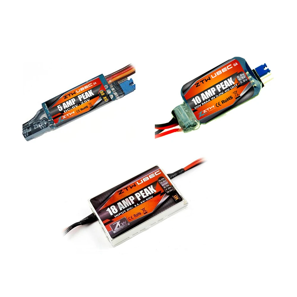 ZTW UBEC 3A/6A/12A External BEC 5V/5.5V/6V/6.5V/7V/8V Adjustable Voltage For RC Airplane Fixed-wing OPTO Brushless ESC