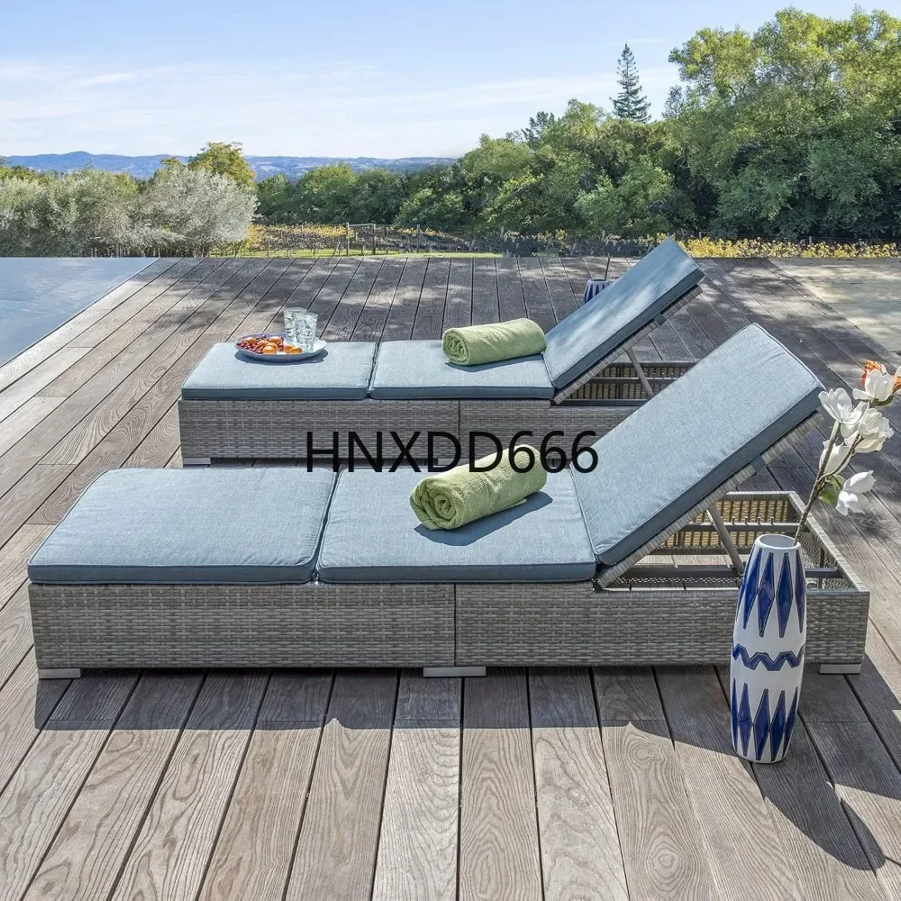 Modern Wicker Lounge Chairs for Outside,2 Pieces Patio Outdoor Chaise Lounge,5 Level Tilt Position Backrest Adjustable Recliners