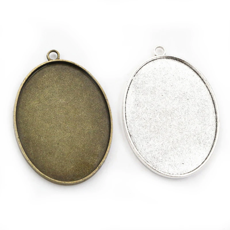 New Fashion 5pcs 30x40mm Inner Size Antique Bronze Silver Color Double Side Cabochon Base Setting Charms Pendant