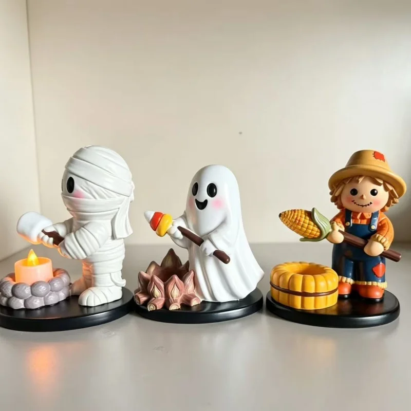Halloween Campfire Tealight Holder, Glow In The Dark Ghost Gathering Figurine, Cute Halloween Resin Statue Decor For Mantelshelf