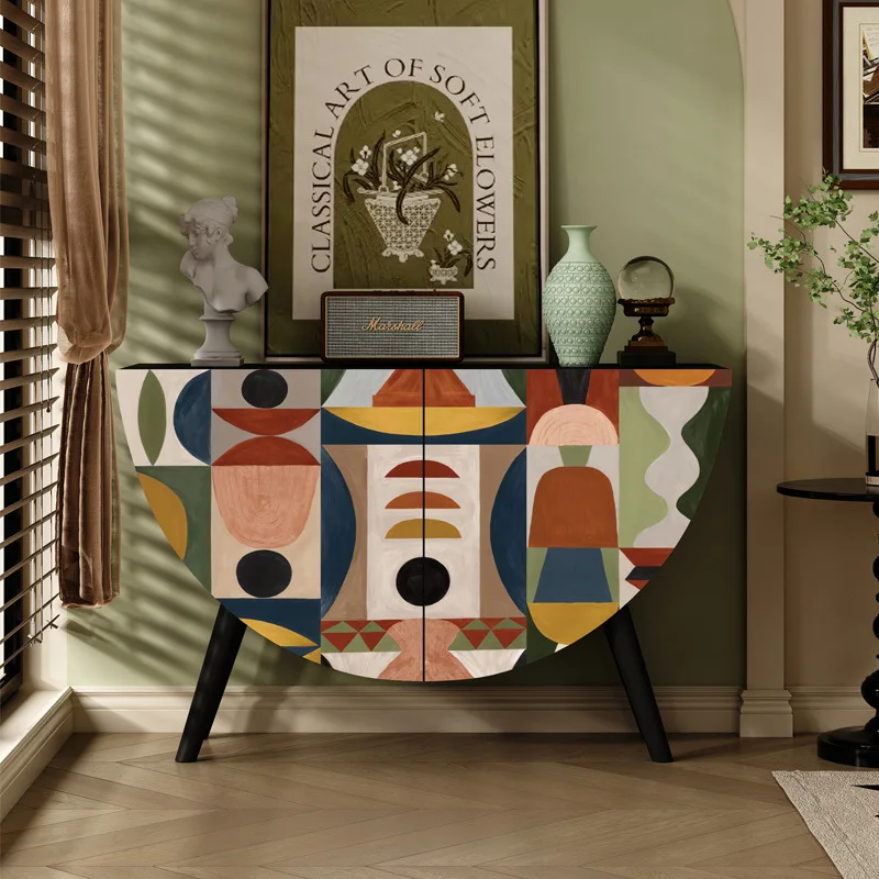 

American solid wood art round geometric entrance cabinet Home storage side Home storage Living room storage
