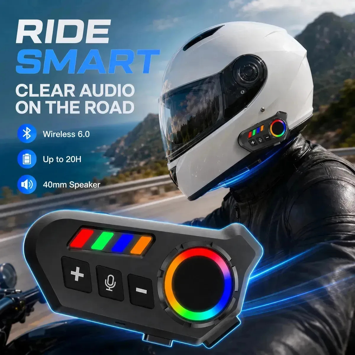 HIPPCRON K06A Motor Helmet Headset Bluetooth6 IP65 Wireless Headphone Soft Mic Earphone Voice Assistant Light On&Off 400mah 40MM